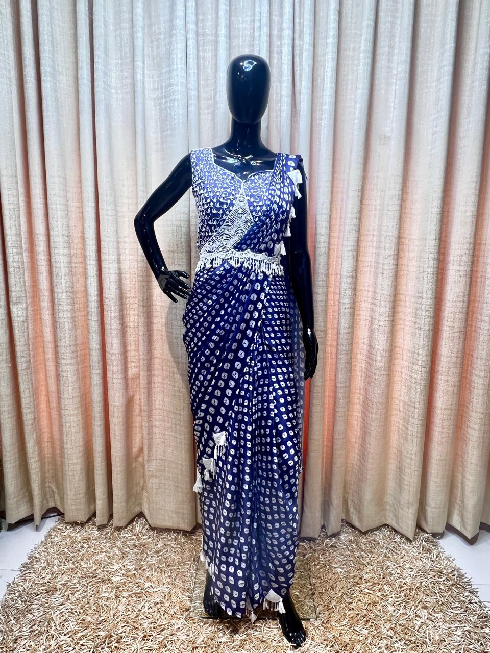 Blue Bandhani Saree